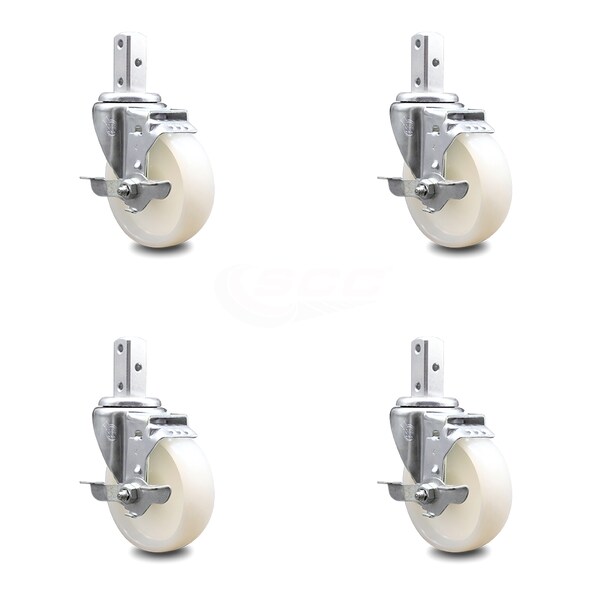 Service Caster 4 Inch Nylon Wheel Swivel 3/4 Inch Square Stem Caster Set with Brake SCC SCC-SQ20S414-NYS-TLB-34-4 - main